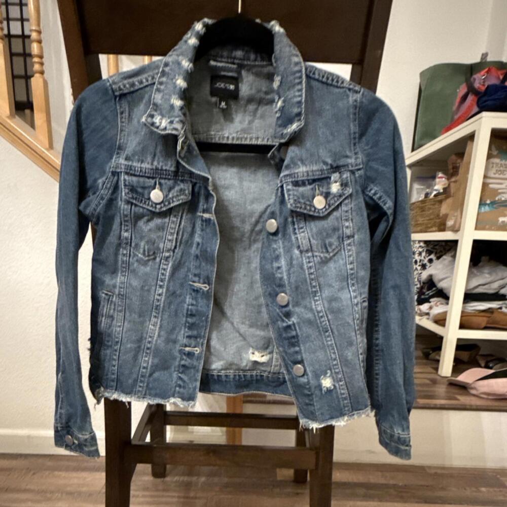 Joe's Distressed Blue kids Jacket Collared Pockets Button Short Long Sleeve M - Picture 5 of 8